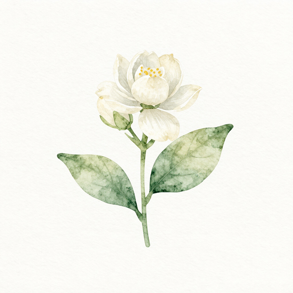 Watercolor illustration of a white jasmine flower