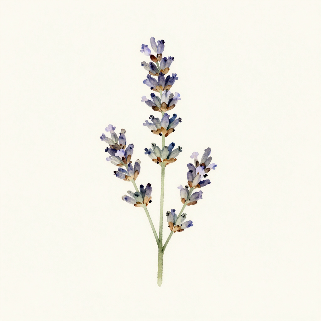 Watercolor painting of a lavender sprig